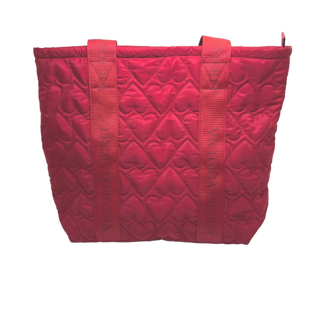 Victoria's Secret Tote Bag Women OS Red Heart Quilted Puffer Logo Strap NWT